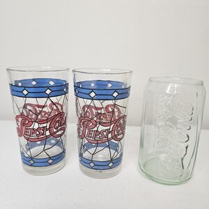 Pepsi Cola Glass Set with Blue and Red Design